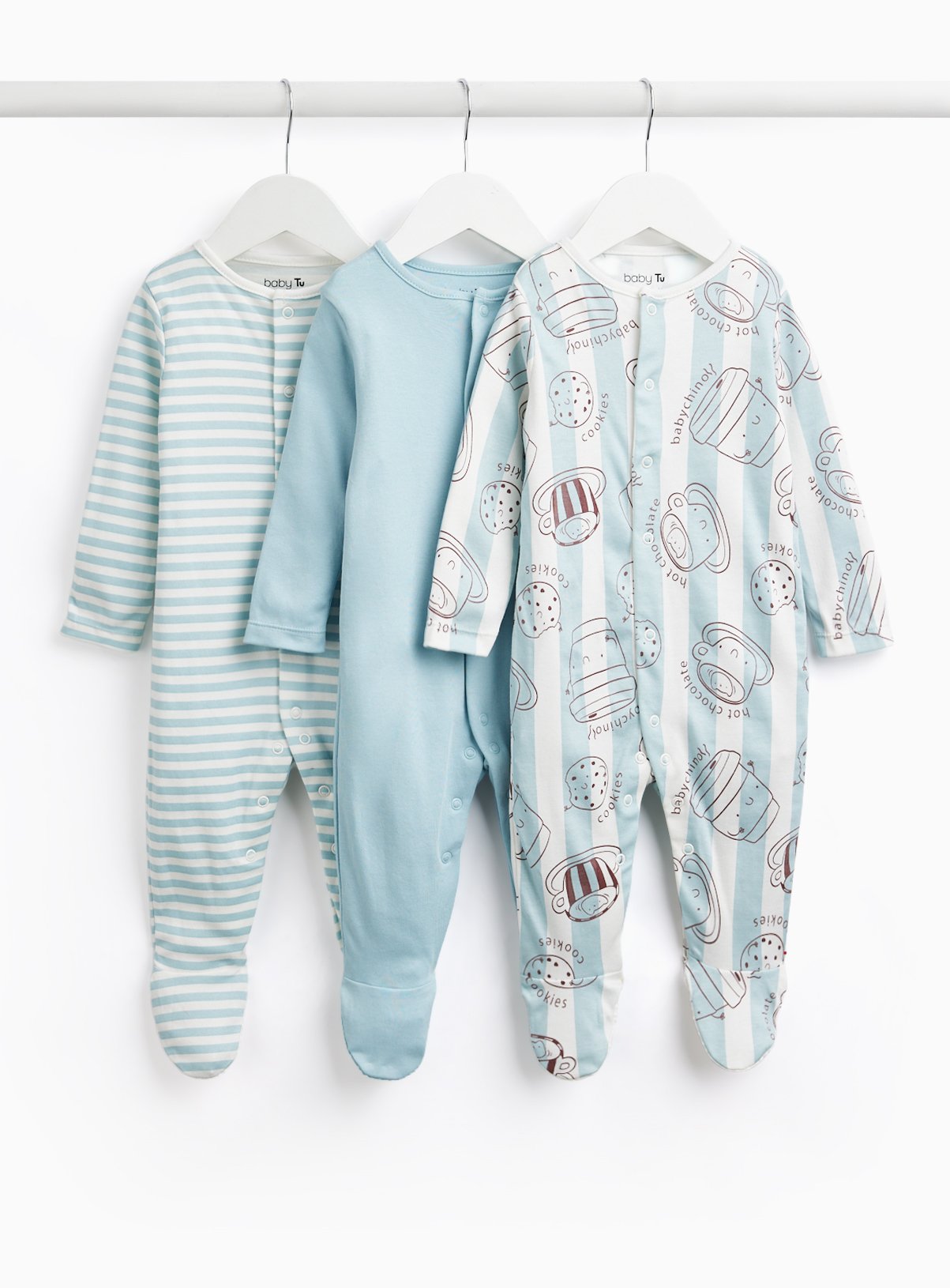 Hot Chocolate & Cookies Sleepsuits 3-Pack Up to 1 mth - Image 1 thumbnail